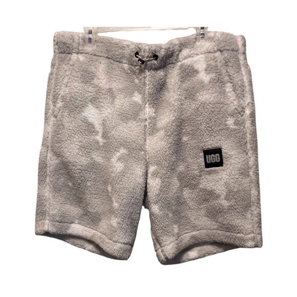 NWT UGG Mens Size Large Eckard UGG Fluff Sherpa Shorts White And Gray Pullon - Picture 2 of 11